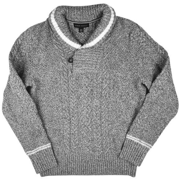 Banana Republic Men's Gray Lambs Wool Cable Knit Collar Pullover Sweater Top M - Picture 1 of 5